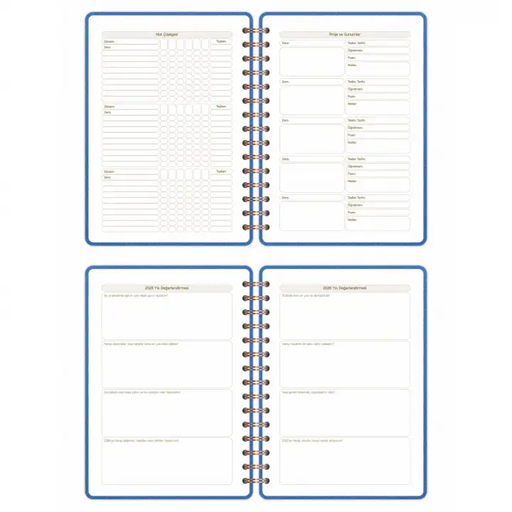 2025-2026 A5 Akademik Ajanda Spiralli Kumaş Kapak 16 Aylık - Mavi