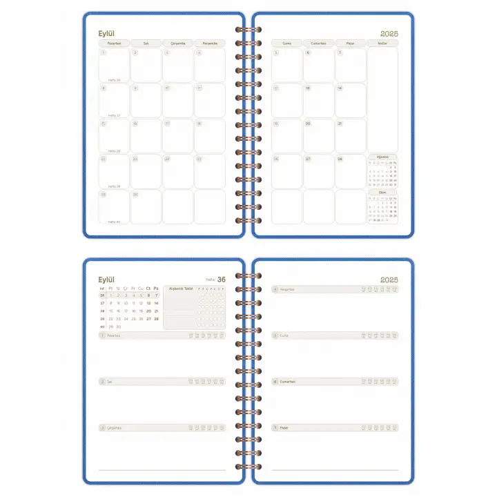 2025-2026 A5 Akademik Ajanda Spiralli Kumaş Kapak 16 Aylık - Mavi