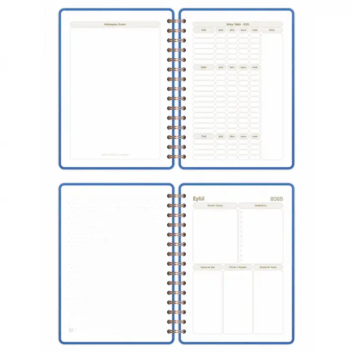 2025-2026 A5 Akademik Ajanda Spiralli Kumaş Kapak 16 Aylık - Mavi