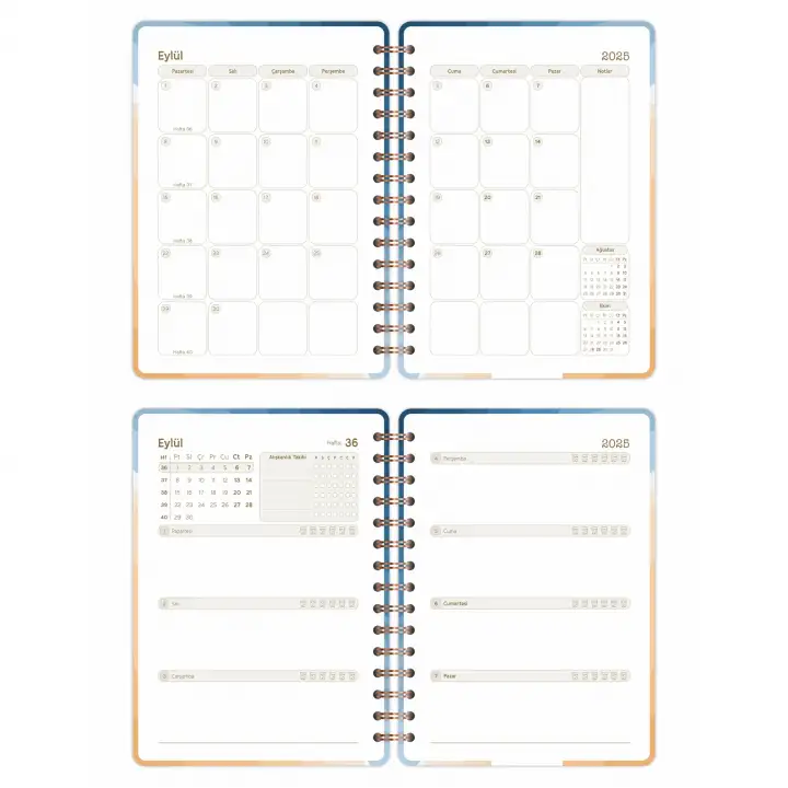 2025-2026 A5 Akademik Ajanda Spiralli Kuşe Kapak 16 Aylık - Okyanus Esintisi
