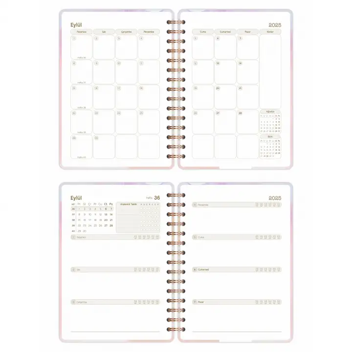 2025-2026 A5 Akademik Ajanda Spiralli Kuşe Kapak 16 Aylık - Renklerin Dansı