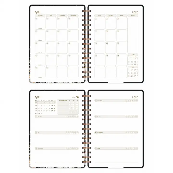 2025-2026 A5 Akademik Ajanda Spiralli Kuşe Kapak 16 Aylık - Yıldızlı Kedi