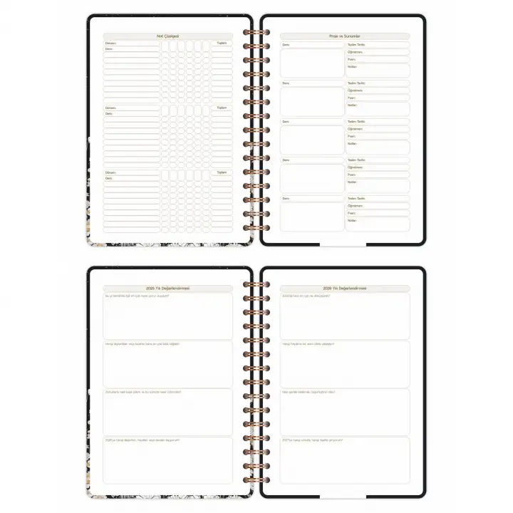 2025-2026 A5 Akademik Ajanda Spiralli Kuşe Kapak 16 Aylık - Yıldızlı Kedi