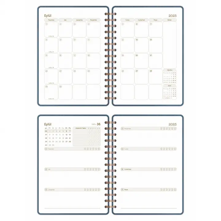 2025-2026 A5 Akademik Ajanda Spiralli Vegan Deri Kapak 16 Aylık - Antrasit