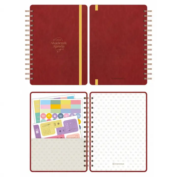 2025-2026 A5 Akademik Ajanda Spiralli Vegan Deri Kapak 16 Aylık - Bordo