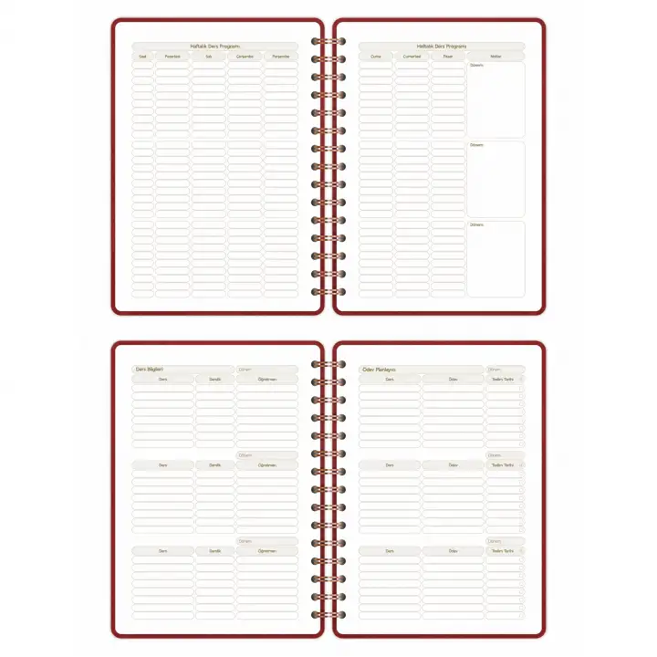 2025-2026 A5 Akademik Ajanda Spiralli Vegan Deri Kapak 16 Aylık - Bordo