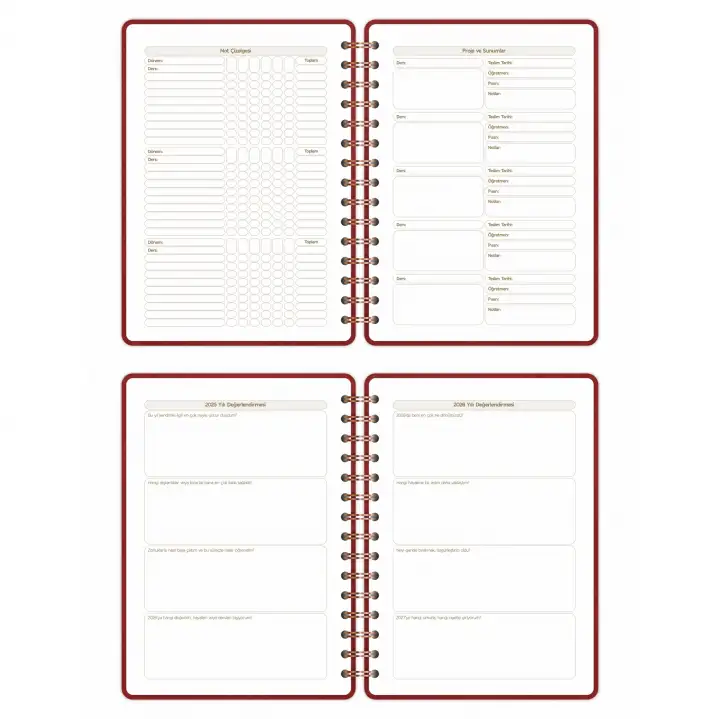 2025-2026 A5 Akademik Ajanda Spiralli Vegan Deri Kapak 16 Aylık - Bordo