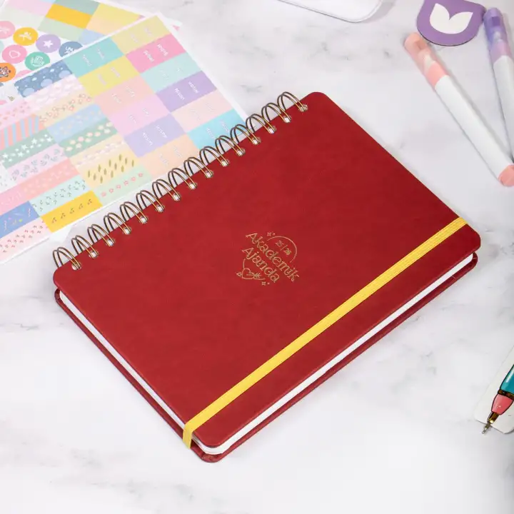 2025-2026 A5 Akademik Ajanda Spiralli Vegan Deri Kapak 16 Aylık - Bordo