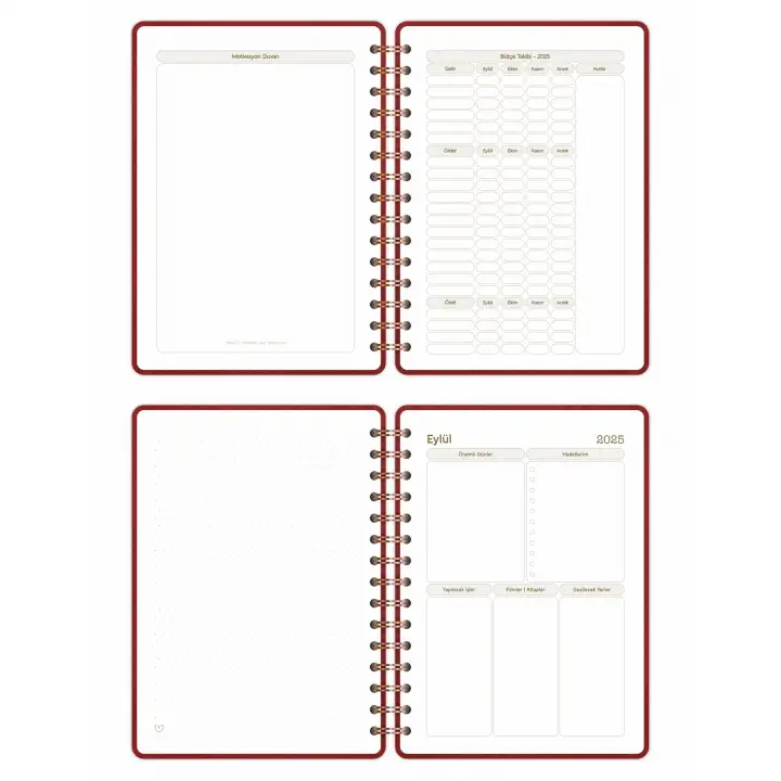 2025-2026 A5 Akademik Ajanda Spiralli Vegan Deri Kapak 16 Aylık - Bordo