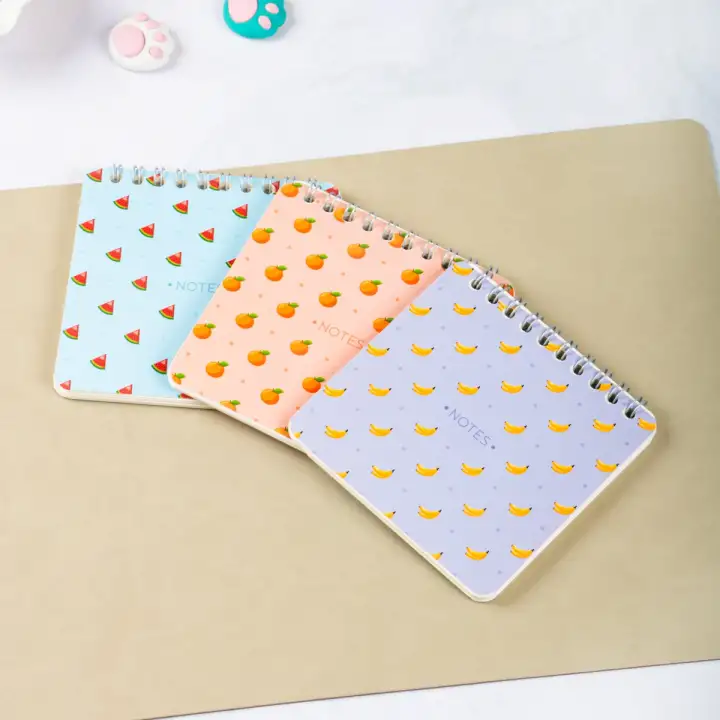 10x10 cm 3lü Karton Kapaklı Spiralli Cep Defteri Bloknot Not Defteri - Meyve Desenli 2