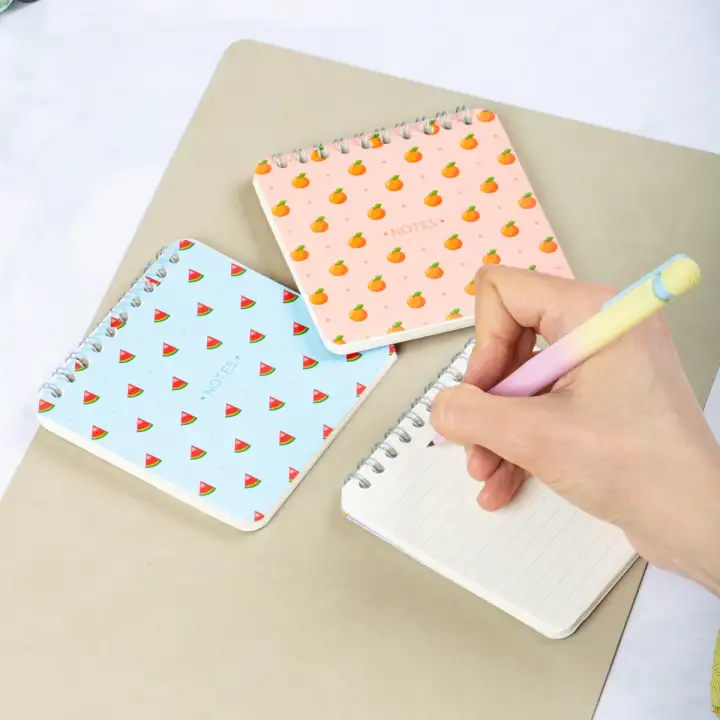10x10 cm 3lü Karton Kapaklı Spiralli Cep Defteri Bloknot Not Defteri - Meyve Desenli 2