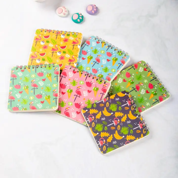 10x10 cm 6lı Karton Kapaklı Spiralli Cep Defteri Bloknot Not Defteri - Flamingo