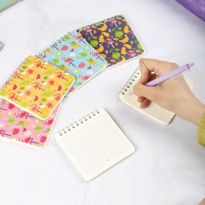 10x10 cm 6lı Karton Kapaklı Spiralli Cep Defteri Bloknot Not Defteri - Flamingo