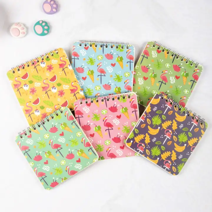 10x10 cm 6lı Karton Kapaklı Spiralli Cep Defteri Bloknot Not Defteri - Flamingo