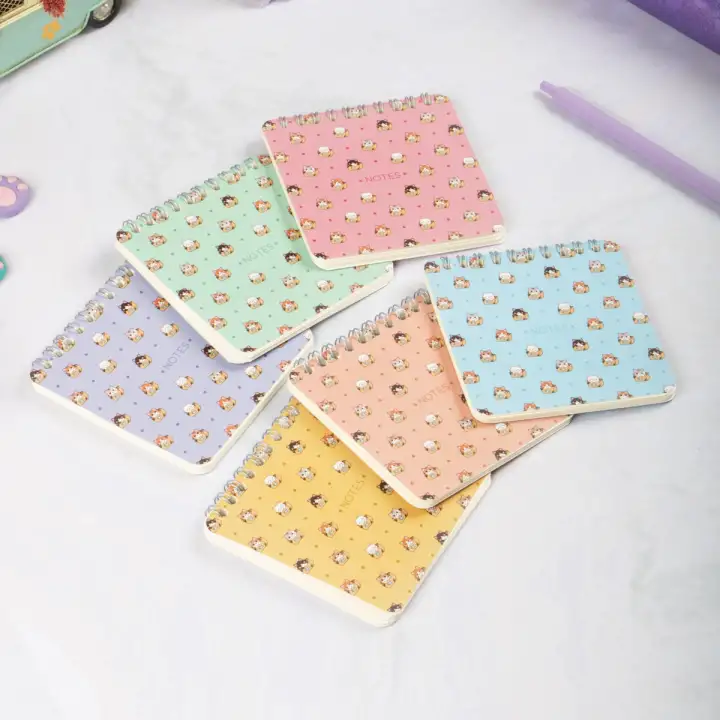 10x10 cm 6lı Karton Kapaklı Spiralli Cep Defteri Bloknot Not Defteri - Meow Kedi