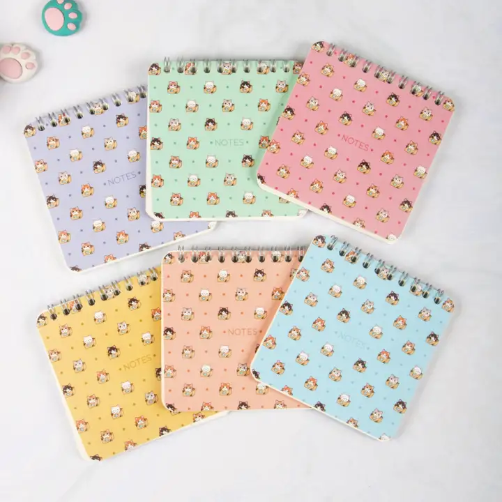 10x10 cm 6lı Karton Kapaklı Spiralli Cep Defteri Bloknot Not Defteri - Meow Kedi