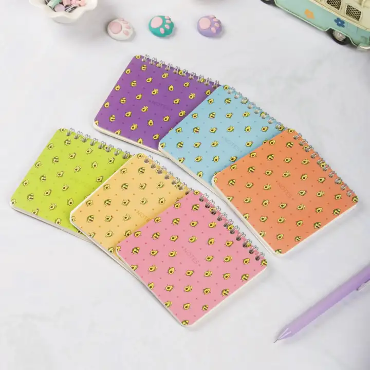10x10 cm 6lı Karton Kapaklı Spiralli Cep Defteri Bloknot Not Defteri - Avokado