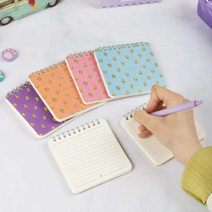 10x10 cm 6lı Karton Kapaklı Spiralli Cep Defteri Bloknot Not Defteri - Avokado