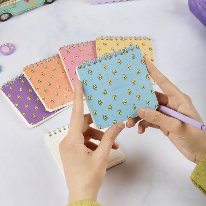 10x10 cm 6lı Karton Kapaklı Spiralli Cep Defteri Bloknot Not Defteri - Avokado