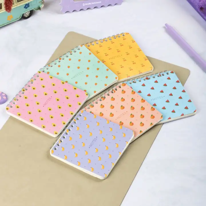 10x10 cm 6lı Karton Kapaklı Spiralli Cep Defteri Bloknot Not Defteri - Meyve Desenli