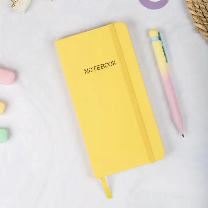 9x18 cm Sert Kapak Kareli Tarihsiz Dikişli Not Okul Defteri - Sarı