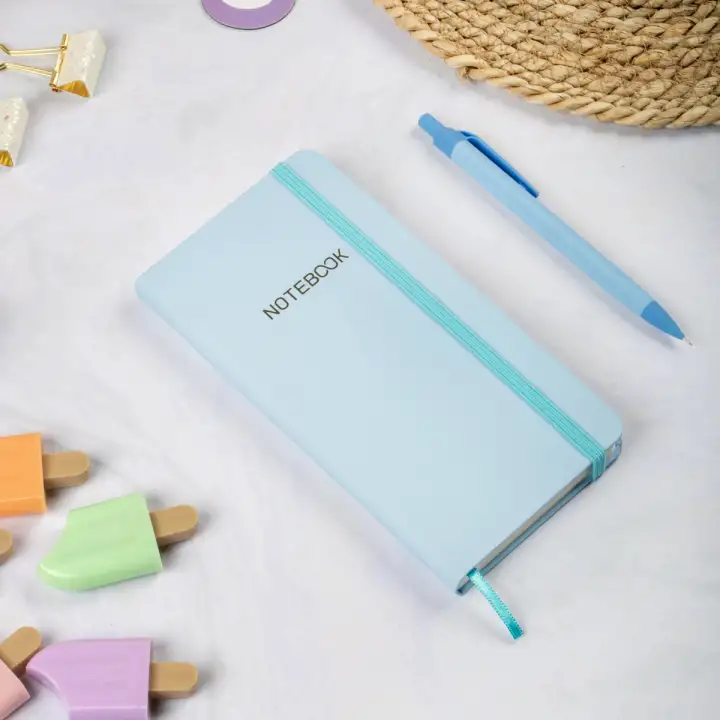 9x18 cm Sert Kapak Kareli Tarihsiz Dikişli Not Okul Defteri - Mavi