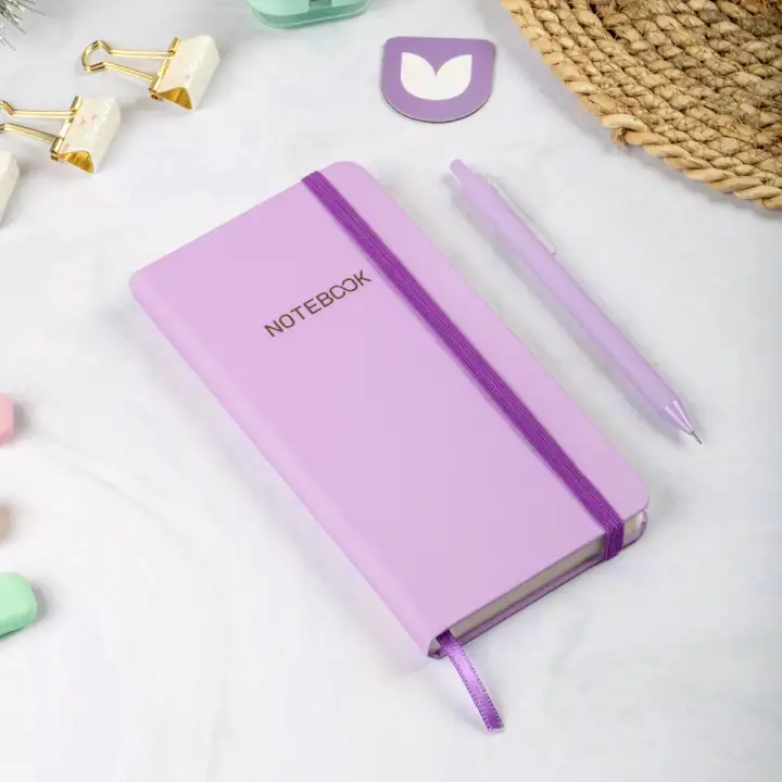 9x18 cm Sert Kapak Kareli Tarihsiz Dikişli Not Okul Defteri - Lila