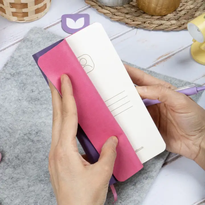 9x18 cm Mor Yumuşak Vegan Deri Kapak Kareli Tarihsiz Not Okul Defteri