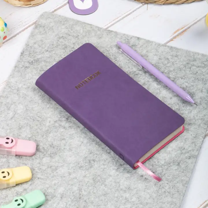 9x18 cm Mor Yumuşak Vegan Deri Kapak Kareli Tarihsiz Not Okul Defteri