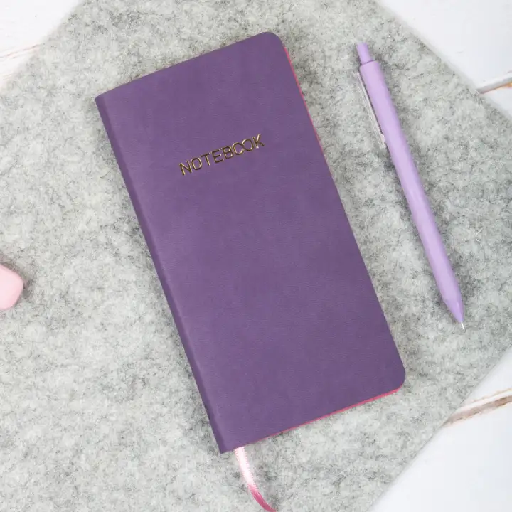 9x18 cm Mor Yumuşak Vegan Deri Kapak Kareli Tarihsiz Not Okul Defteri