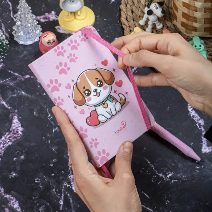 9x14 cm Sert Kapak Çizgili Tarihsiz Dikişli Not Okul Defteri - Havhav Köpek