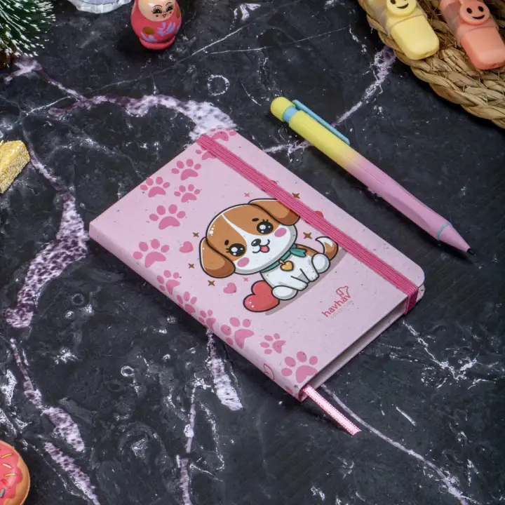 9x14 cm Sert Kapak Çizgili Tarihsiz Dikişli Not Okul Defteri - Havhav Köpek