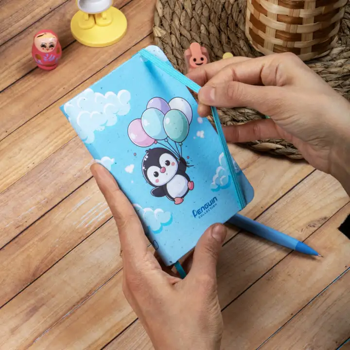 9x14 cm Sert Kapak Çizgili Tarihsiz Dikişli Not Okul Defteri - Penguen 1