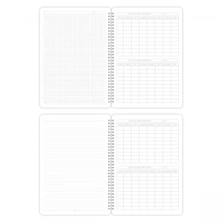 A4 Spiralli Karton Kapak 2’li Set Kareli Ders Programlı Not Okul Defteri - Pastel Serisi