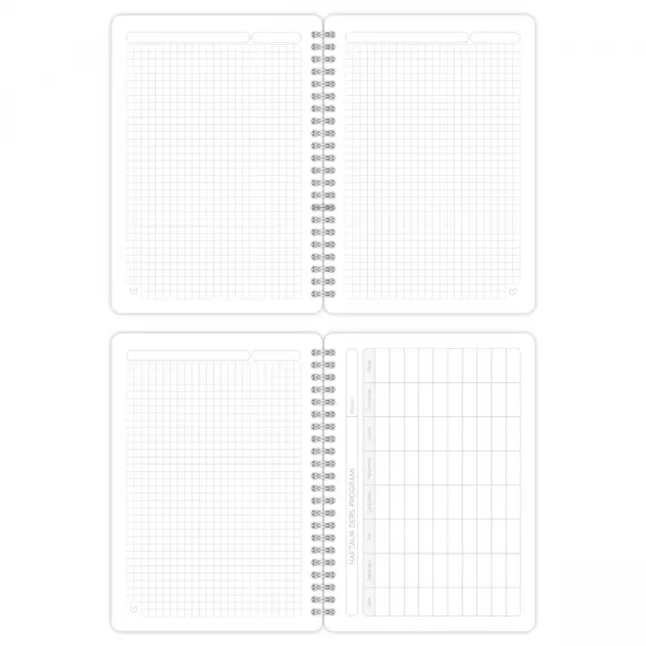 A5 Spiralli Karton Kapak 2li Set Kareli Ders Programlı Not Okul Defteri - Galaksi Serisi Vol. 1