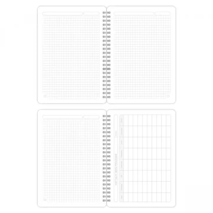 A5 Spiralli Karton Kapak 2li Set Kareli Ders Programlı Not Okul Defteri - Galaksi Serisi Vol. 2