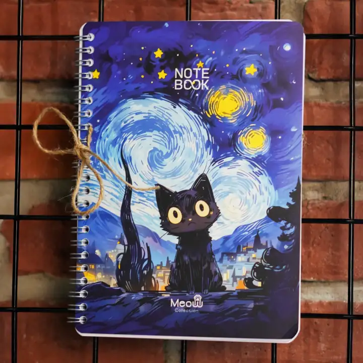 A5 Spiralli Karton Kapak 4lü Set 2 Kareli 2 Çizgili Ders Programlı Not Okul Defteri - Meow Kedi Serisi