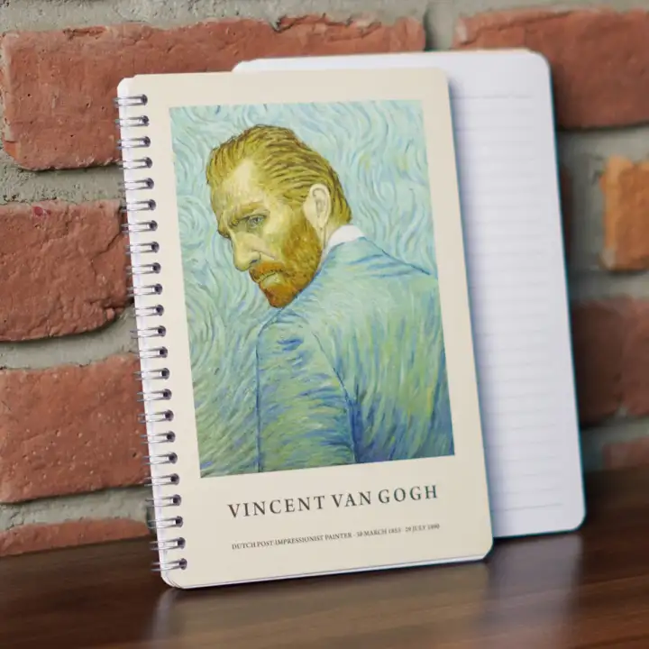 A5 Spiralli Karton Kapak 4lü Set Çizgili Ders Programlı Not Okul Defteri - Van Gogh Serisi