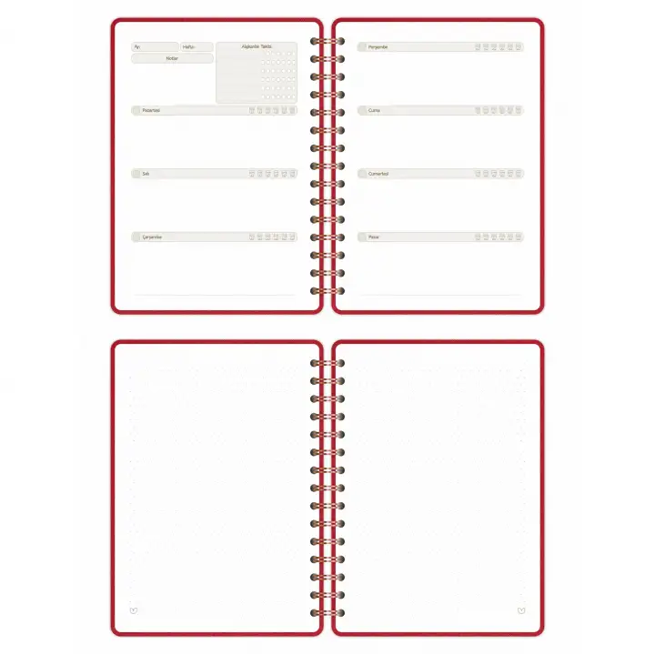 A5 Süresiz Haftalık Planlayıcı Spiralli Kumaş Kapak - Kırmızı