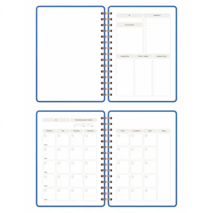 A5 Süresiz Haftalık Planlayıcı Spiralli Kumaş Kapak - Mavi