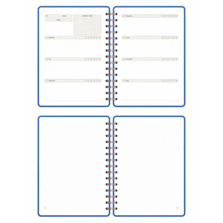 A5 Süresiz Haftalık Planlayıcı Spiralli Kumaş Kapak - Mavi