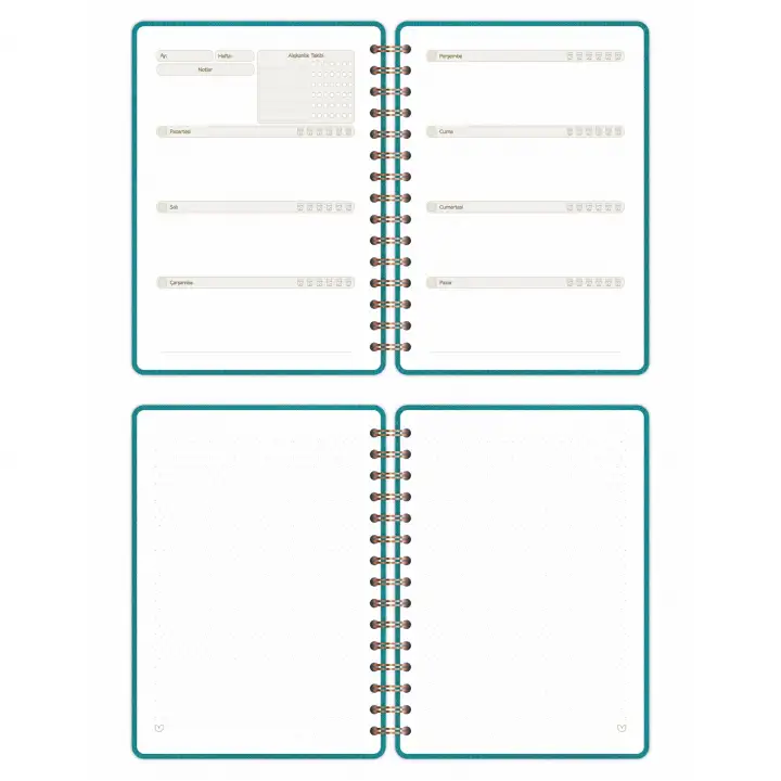 A5 Süresiz Haftalık Planlayıcı Spiralli Kumaş Kapak - Turkuaz