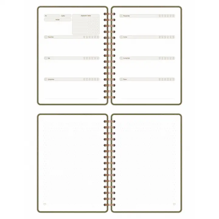 A5 Süresiz Haftalık Planlayıcı Spiralli Kumaş Kapak - Haki