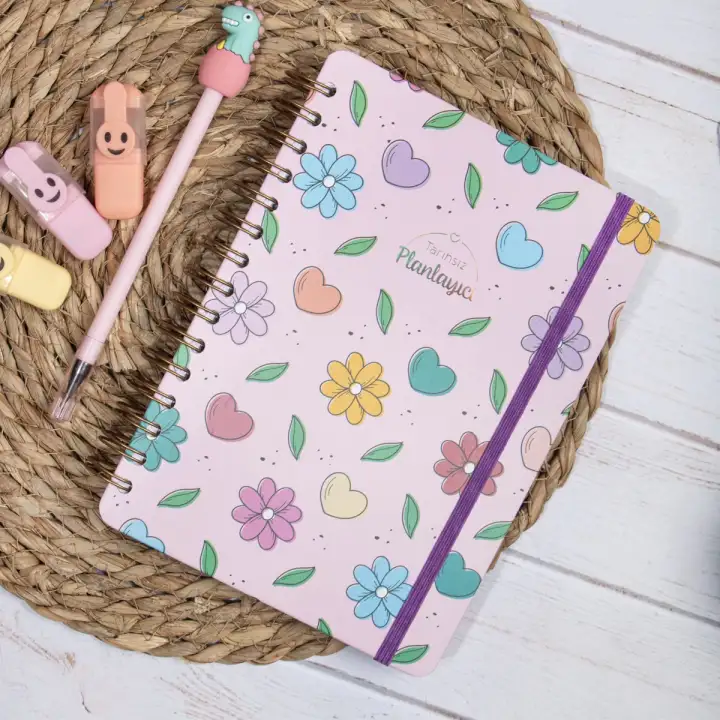 A5 Süresiz Haftalık Planlayıcı Spiralli Kuşe Kapak - Çiçek Bahçesi