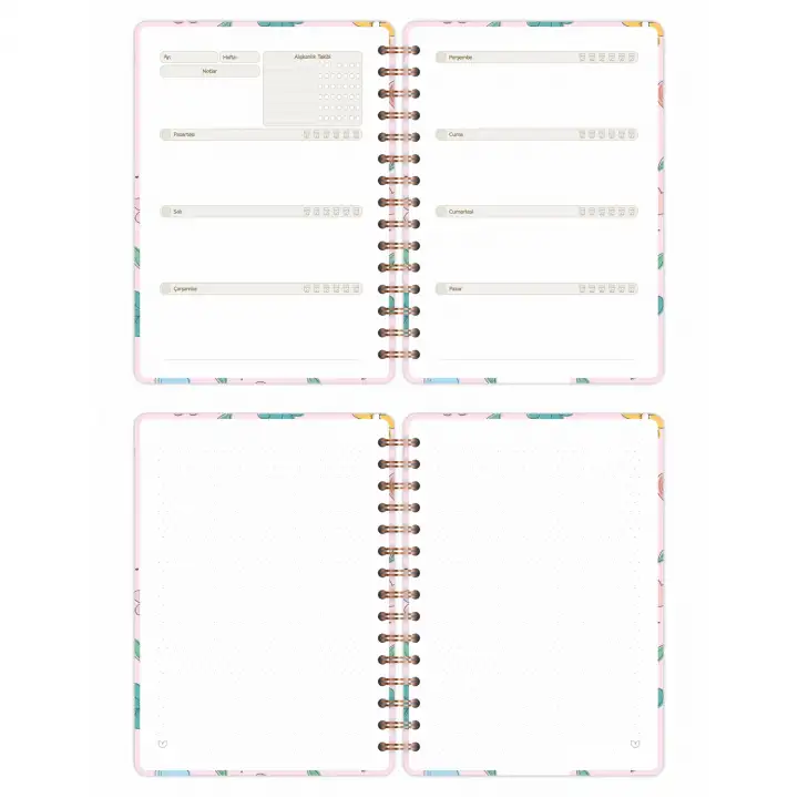 A5 Süresiz Haftalık Planlayıcı Spiralli Kuşe Kapak - Çiçek Bahçesi