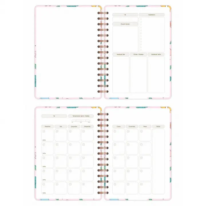 A5 Süresiz Haftalık Planlayıcı Spiralli Kuşe Kapak - Çiçek Bahçesi