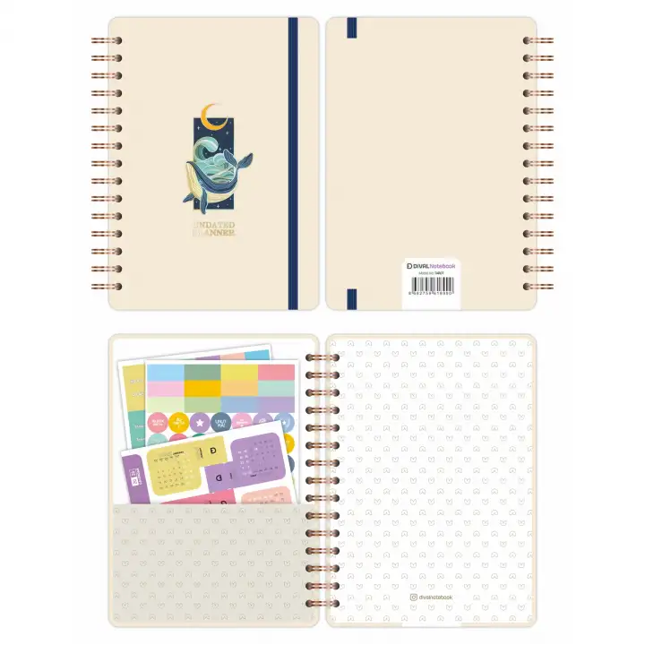 A5 Süresiz Haftalık Planlayıcı Spiralli Kuşe Kapak - Krem Deniz