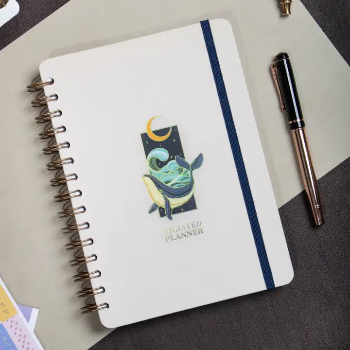 A5 Süresiz Haftalık Planlayıcı Spiralli Kuşe Kapak - Krem Deniz