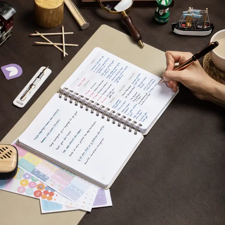 A5 Süresiz Haftalık Planlayıcı Spiralli Kuşe Kapak - Krem Deniz