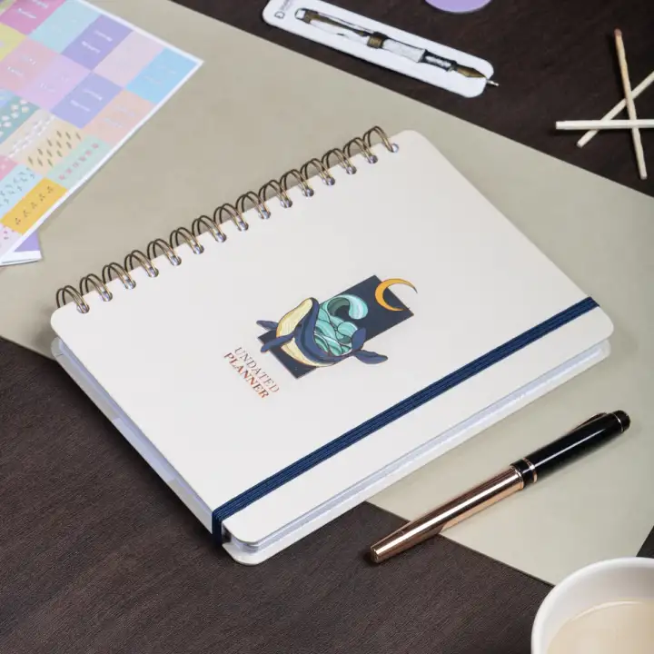 A5 Süresiz Haftalık Planlayıcı Spiralli Kuşe Kapak - Krem Deniz